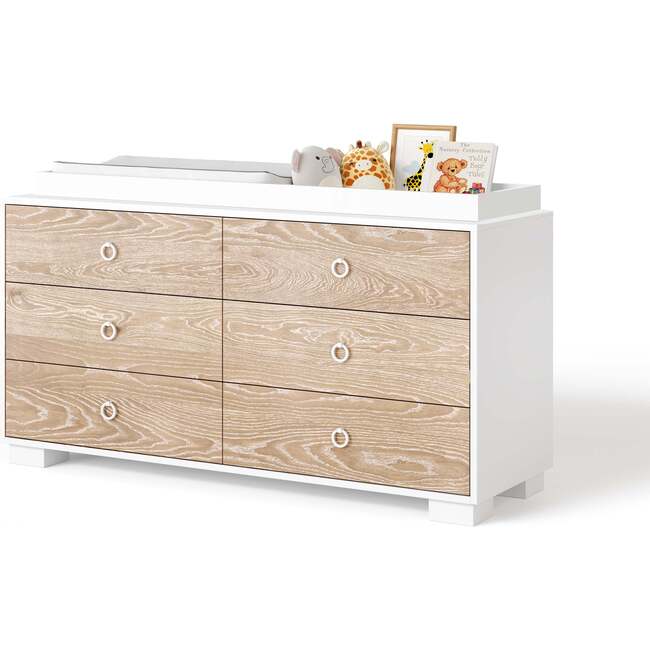 Cabana Doublewide 6 Drawer Changer, White with Cerused Drawers