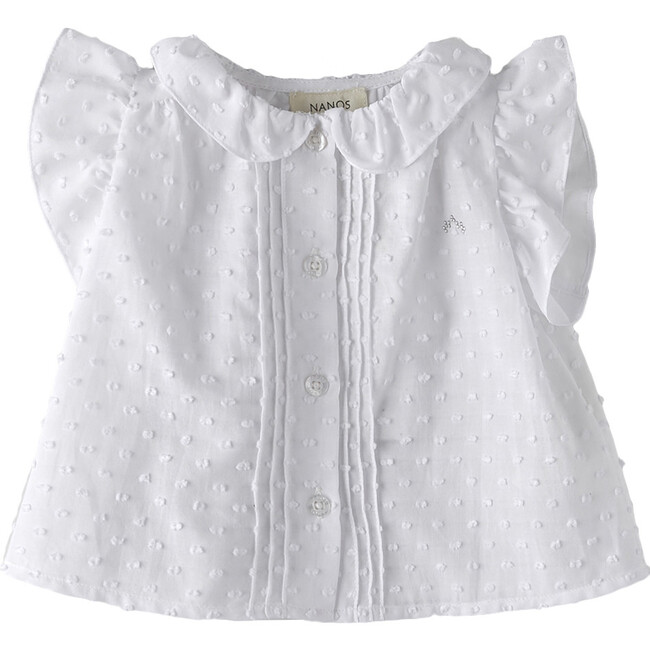 Swiss Dot Collared Neck Blouse, White