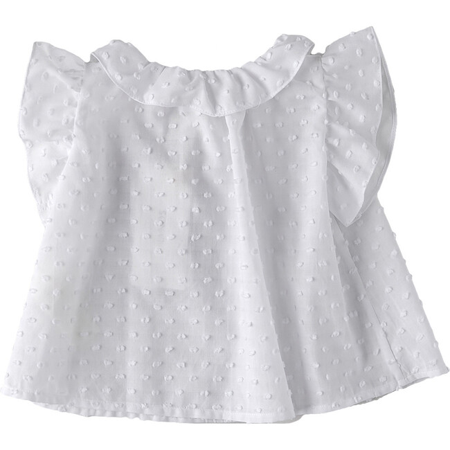 Swiss Dot Collared Neck Blouse, White - Shirts - 2