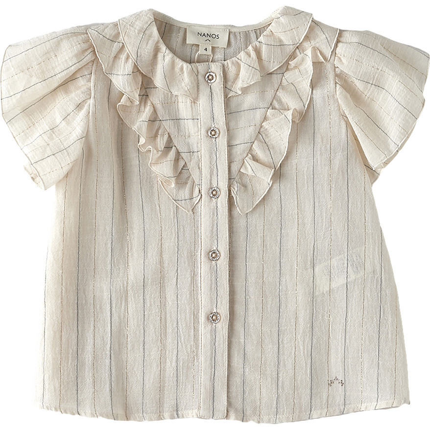 Striped Ruffles Full Sleeve Blouse, Cream - Shirts - 1