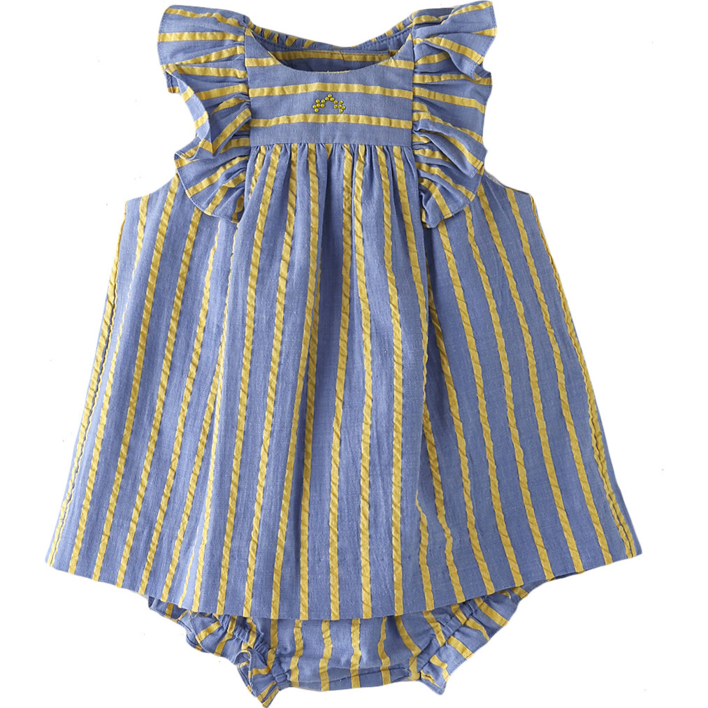 Ruffle Sleeveless Baby Dress Set, Blue Skies And Lemonade - Dresses - 1