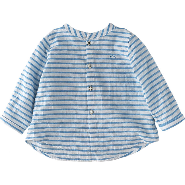 Mandarin Collar Full Sleeve Striped Shirt, Ocean Blues