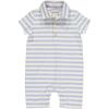 Stripe Short Sleeve Pique Polo Romper, Lilac And Cream - Rompers - 1 - thumbnail