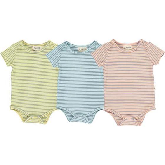 Sunshine Stripe Short Sleeve Onesies In Three Sizes, Green, Blue And Red (Pack Of 3)