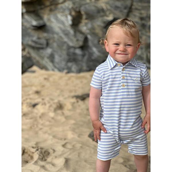 Stripe Short Sleeve Pique Polo Romper, Lilac And Cream - Rompers - 2