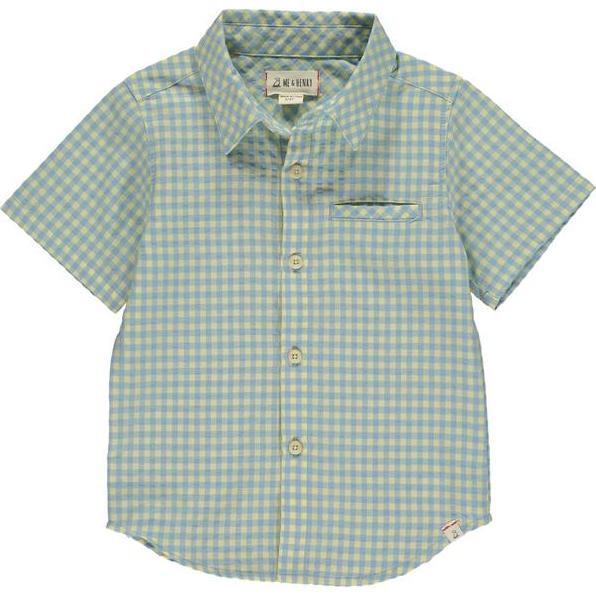 Short Sleeve Plaid Shirt, Lemon And Blue