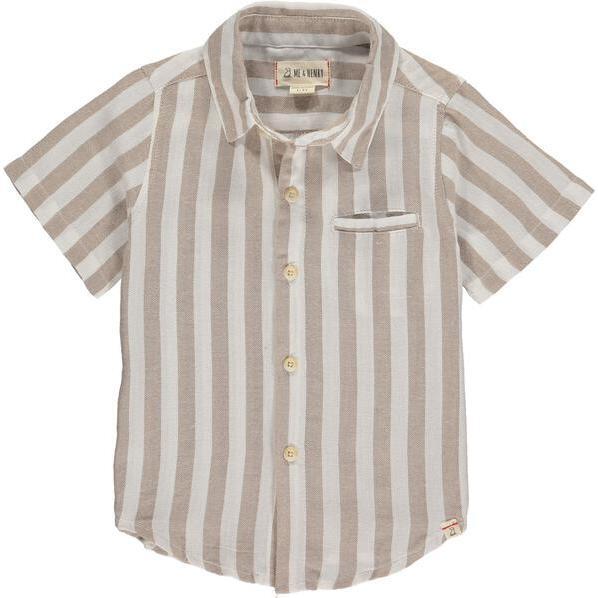 Striped Short Sleeved Shirt, Beige And White