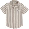 Striped Short Sleeved Shirt, Beige And White - Shirts - 1 - thumbnail