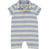 Stripe Short Sleeve Pique Polo Romper, Blue And Cream - Rompers - 1 - thumbnail