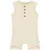 Sleeveless Ribbed Romper With Buttons, Cream - Rompers - 1 - thumbnail