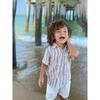 Striped Short Sleeved Shirt, Beige And White - Shirts - 2