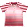 Stripe Short Raglan Sleeved Henley Tee, Red And White - T-Shirts - 1 - thumbnail