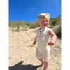 Sleeveless Ribbed Romper With Buttons, Cream - Rompers - 2