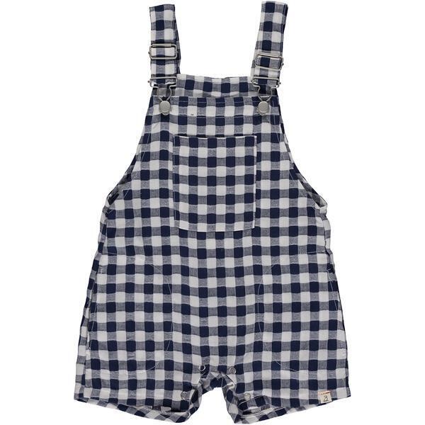 Plaid Woven Overalls With Front Pocket, Navy