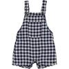Plaid Woven Overalls With Front Pocket, Navy - Overalls - 1 - thumbnail