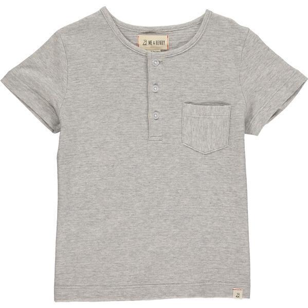 Ribbed Cotton Short Sleeved Henley Tee, Grey - T-Shirts - 1