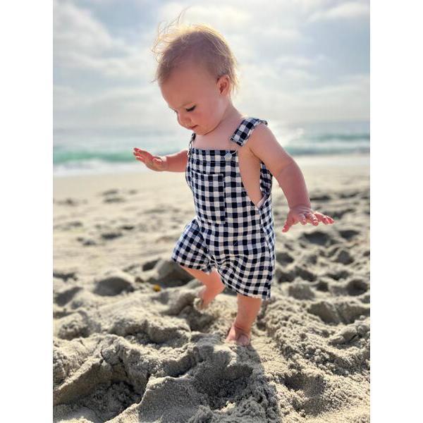 Plaid Woven Overalls With Front Pocket, Navy - Overalls - 2