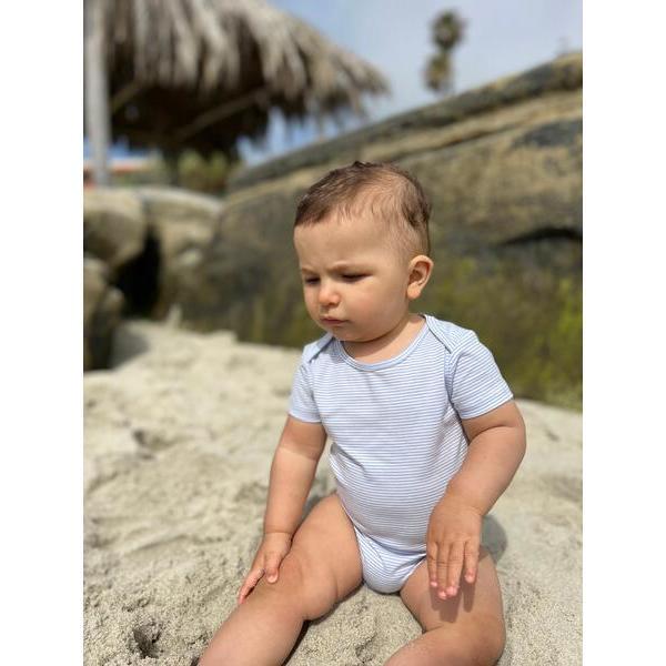 Micro-Stripe Short Sleeve Onesies In Three Sizes, Aqua, Navy And Blue (Pack Of 3) - Onesies - 2