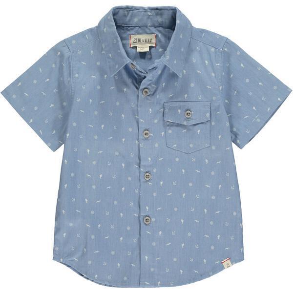 Sailor Print Short Sleeved Shirt, Chambray