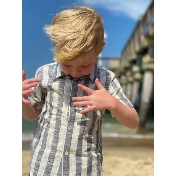 Stripe Short Sleeved Shirt, Navy And Cream - Shirts - 2