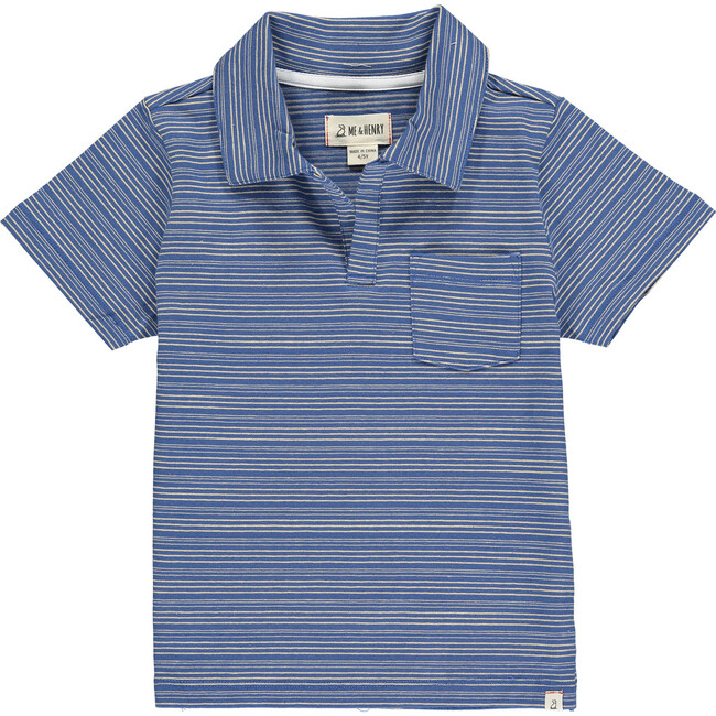 Stripe Short Sleeve Polo Shirt, Blue And Cream