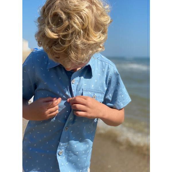 Sailor Print Short Sleeved Shirt, Chambray - Shirts - 2