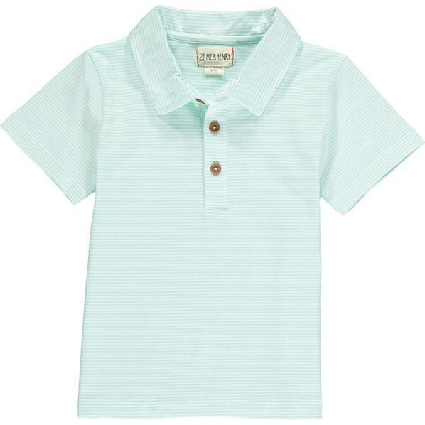 Stripe Short Sleeve Polo Shirt, Aqua