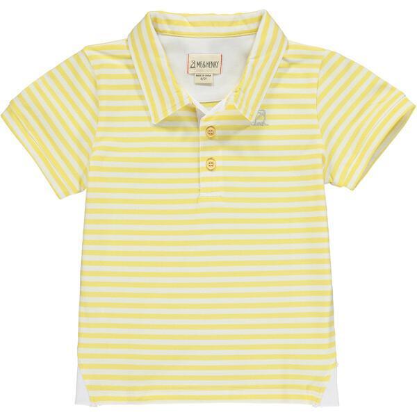 Stripe Short Sleeve Pique Polo Shirt With Henry Embroidery, Yellow And White - Polo Shirts - 1