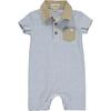 Stripe Short Sleeve Polo Romper, Pale Blue And Grey - Rompers - 1 - thumbnail