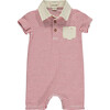 Stripe Short Sleeve Polo Romper, Red And Grey - Rompers - 1 - thumbnail