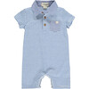 Stripe Short Sleeve Polo Romper, Royal Blue And Grey - Rompers - 1 - thumbnail
