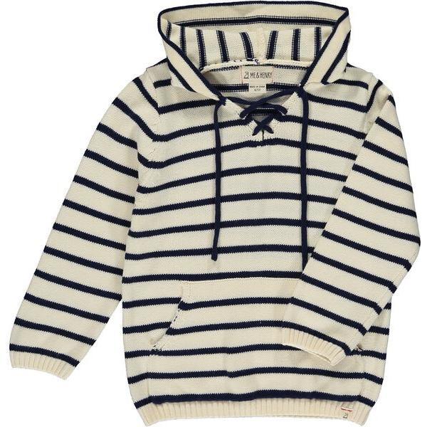 Long Sleeve Stripe Hooded Pull-Over Sweater, Cream