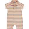 Stripe Short Sleeve Pique Polo Romper, Salmon And Grey - Rompers - 1 - thumbnail