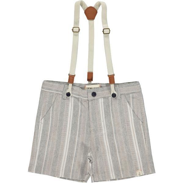 Herringbone Shorts With Removable Suspenders, Grey