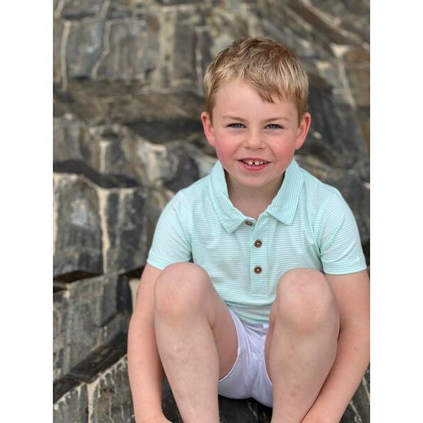 Stripe Short Sleeve Polo Shirt, Aqua - Polo Shirts - 2