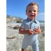 Stripe Short Sleeve Polo Romper, Royal Blue And Grey - Rompers - 2