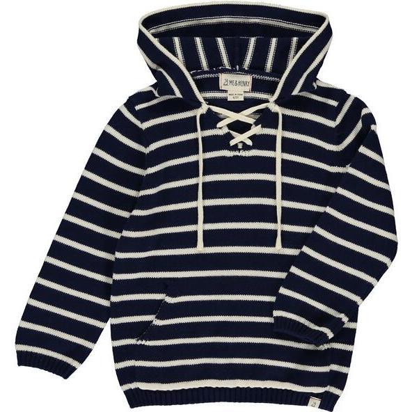 Long Sleeve Stripe Hooded Pull-Over Sweater, Navy