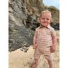Stripe Short Sleeve Pique Polo Romper, Salmon And Grey - Rompers - 2