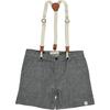 Gauze Shorts With Removable Suspenders, Grey - Shorts - 1 - thumbnail