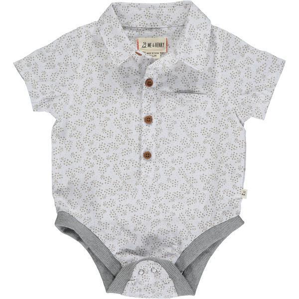 Floral Short Sleeved Woven Onesie, Taupe