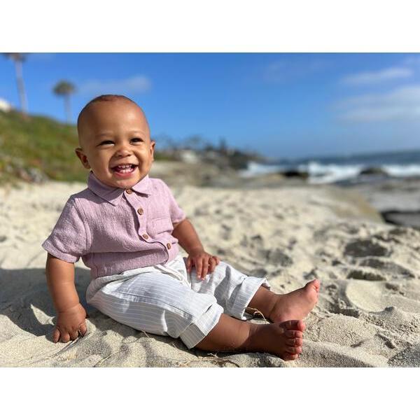 Cotton Short Sleeved Woven Onesie, Lilac - Onesies - 2