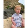 Crew Neck Short Sleeve Striped Henley Romper, White And Multicolors - Rompers - 2