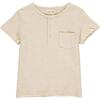 Ribbed Cotton Short Sleeved Henley Tee, Beige - T-Shirts - 1 - thumbnail