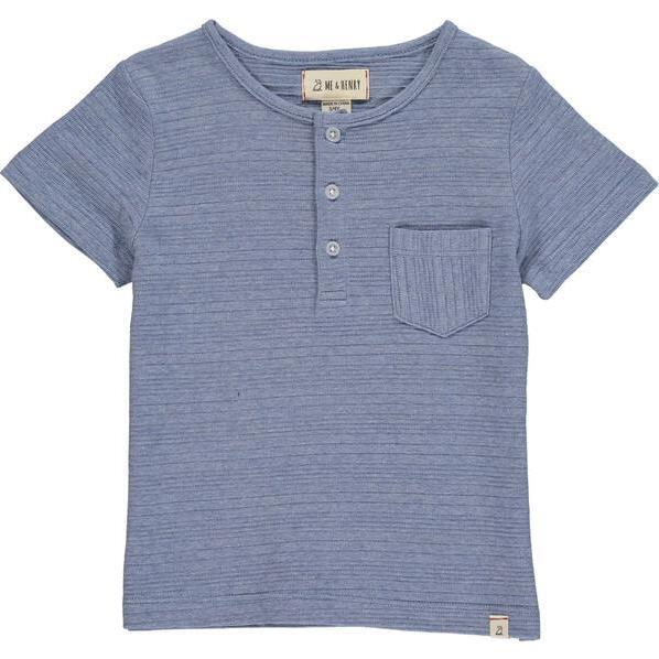 Ribbed Cotton Short Sleeved Henley Tee, Blue
