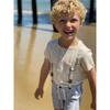 Ribbed Cotton Short Sleeved Henley Tee, Beige - T-Shirts - 2