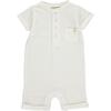 Ribbed Cotton Short Sleeved Henley Romper, White - Rompers - 1 - thumbnail