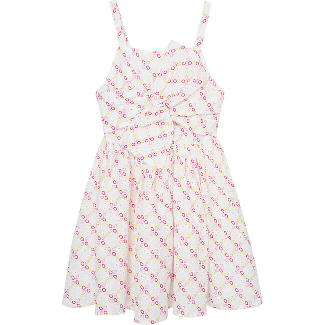 Colorful Eyelet Twisted Bow Front Dress With Straps, White