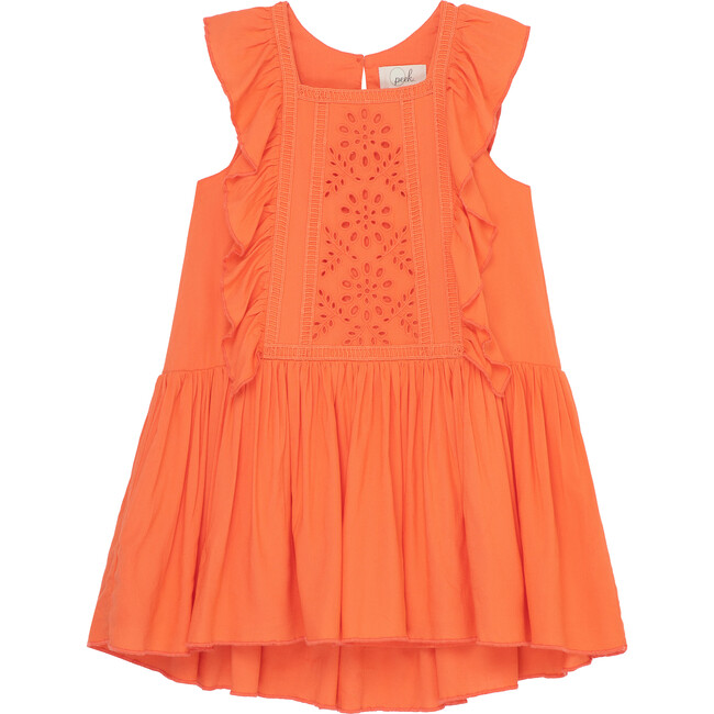 Eyelet Ruffle Dress, Coral - Dresses - 1