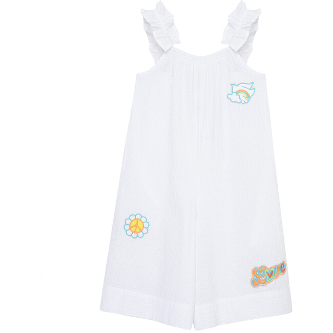 Embroidered Patches Romper, White