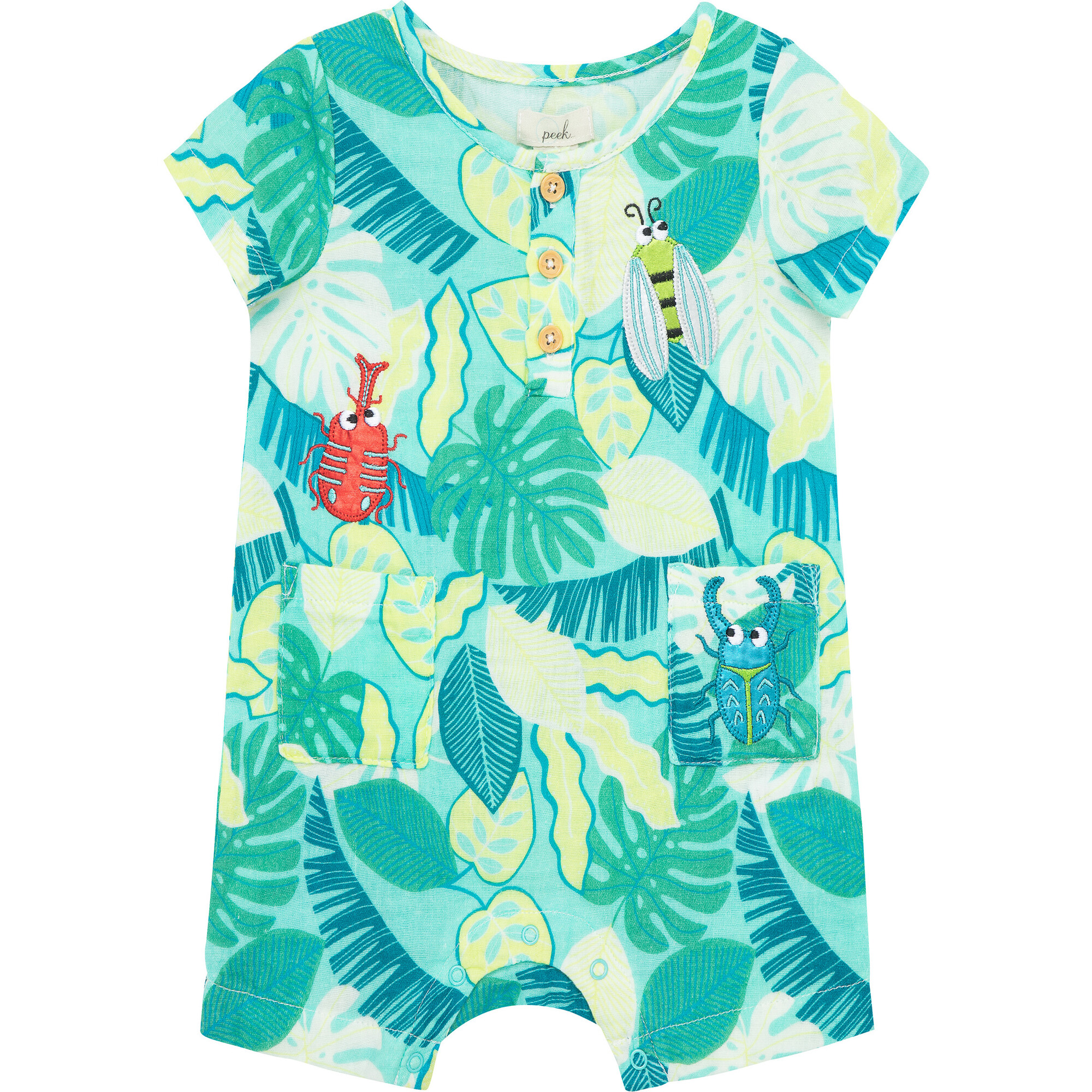 Palm Print Romper, Green - Rompers - 1